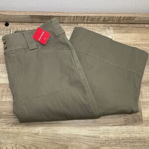SPANX Tuscan Olive Stretch Twill Cropped Trouser Cargo Wide Leg Pant Women Large